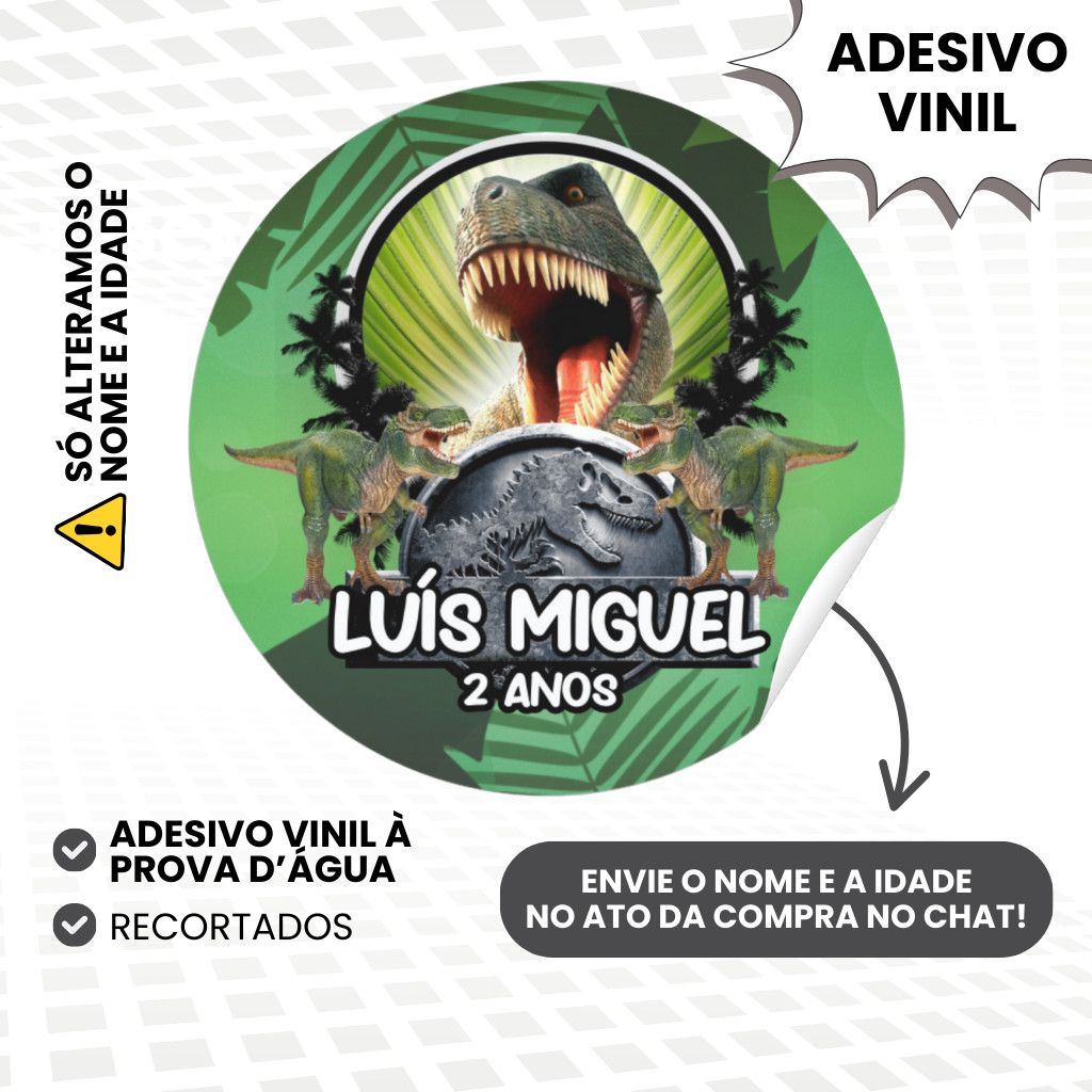 Adesivos Vinil 5x5cm Personalizados Dinossauro Aniversario Lembrancinha
