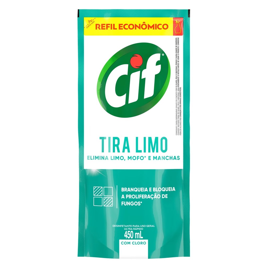 Tira Limo Desinfetante Para Uso Geral Cif com Cloro Pouch com 450ml Refil