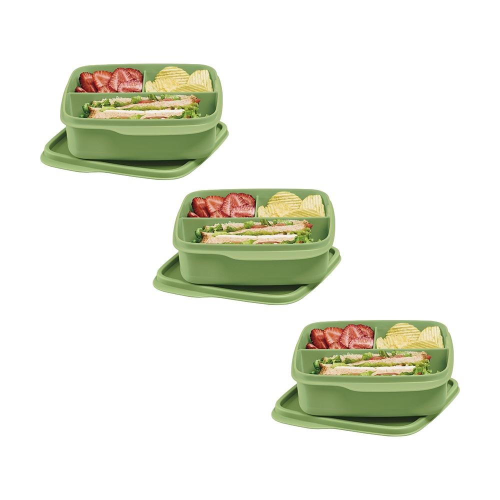 Kit com 3 Potes Herméticos Tupperware Basic Line Divisória Verde 550ml em Oferta na Shopee