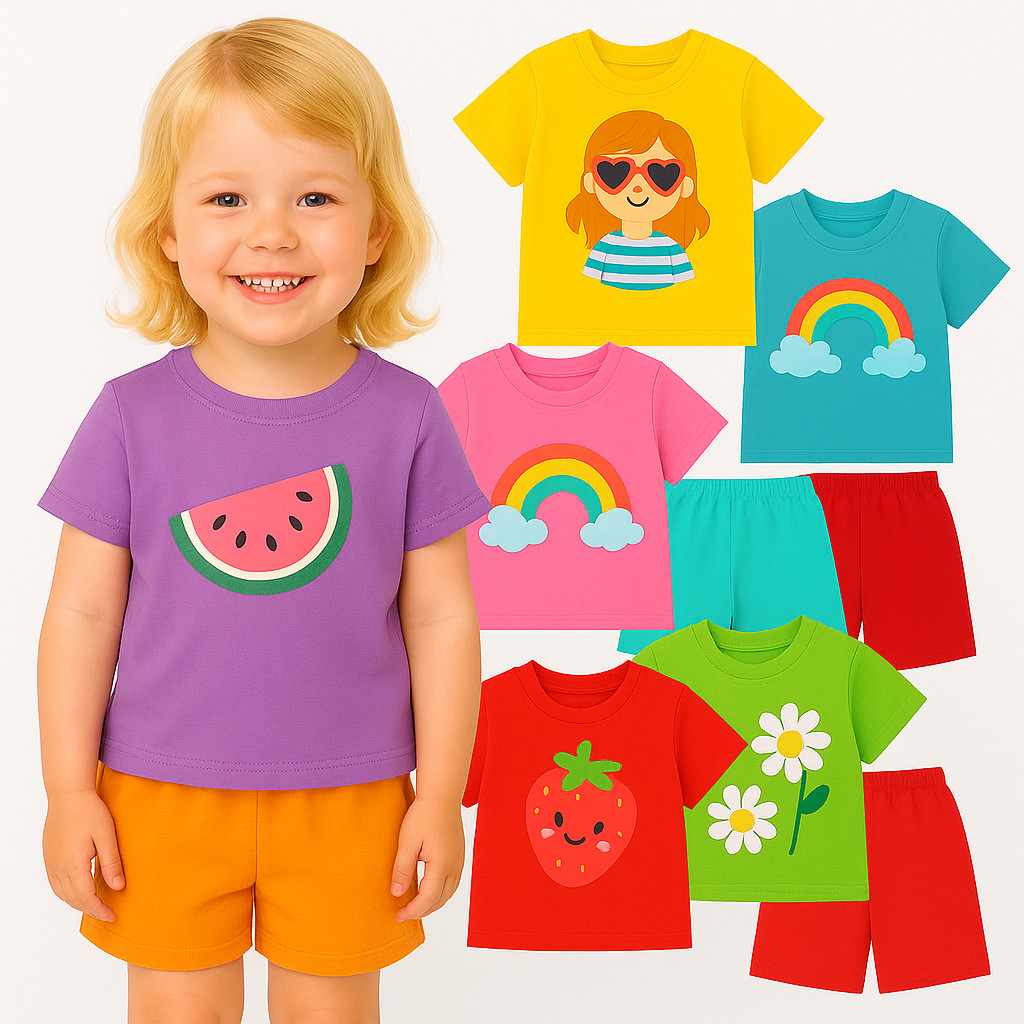 Kit Sortido 6 Peças de Roupas Infantil Menina  Camisetas + Bermudas - Kit 3 Conjuntos Infantil Menina Verão Bebê 