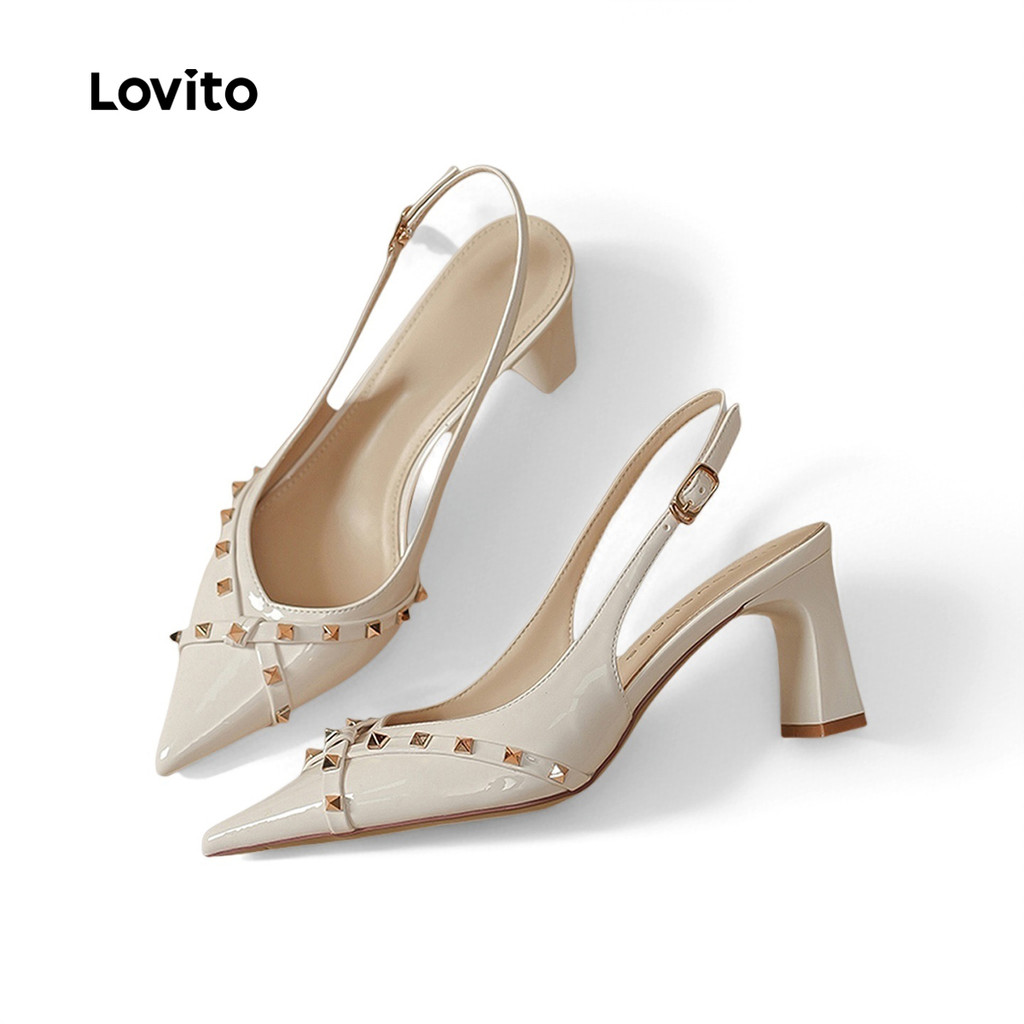 (NEW) Lovito Saltos Elegantes com Tachinhas Salto Alto Cruzado para Mulheres LFA90263 em Oferta na Shopee