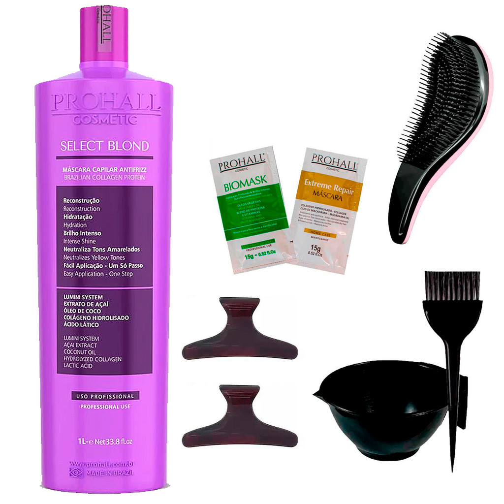 Progressiva Loiras Select Blond Prohall 1 Litro +Cumbuca/Escova/Sachê/2Presilhas