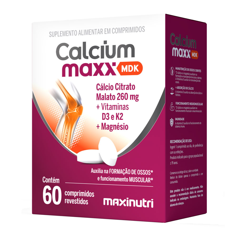 Cálcio Citrato Malato + MDK Magnésio e Vitaminas 260mg Maxinutri
