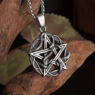 Colar Símbolo Oculto Pentagrama Cobra Ritualística Moda Dark Bruxa Alternativo