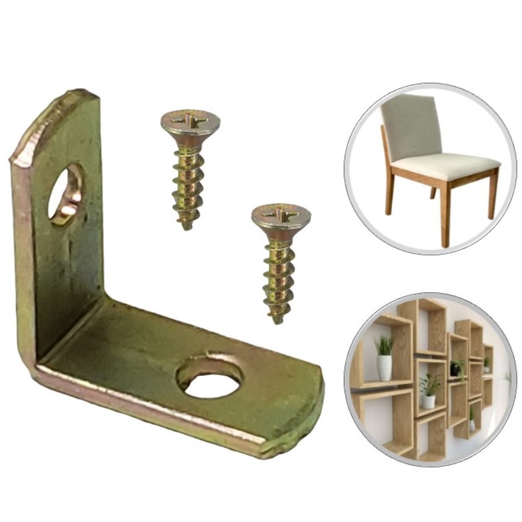 Kit Cantoneiras L Reforço Moveis 25 X 25 + Parafusos Bicromatizado Cadeiras Gavetas em Oferta na Shopee