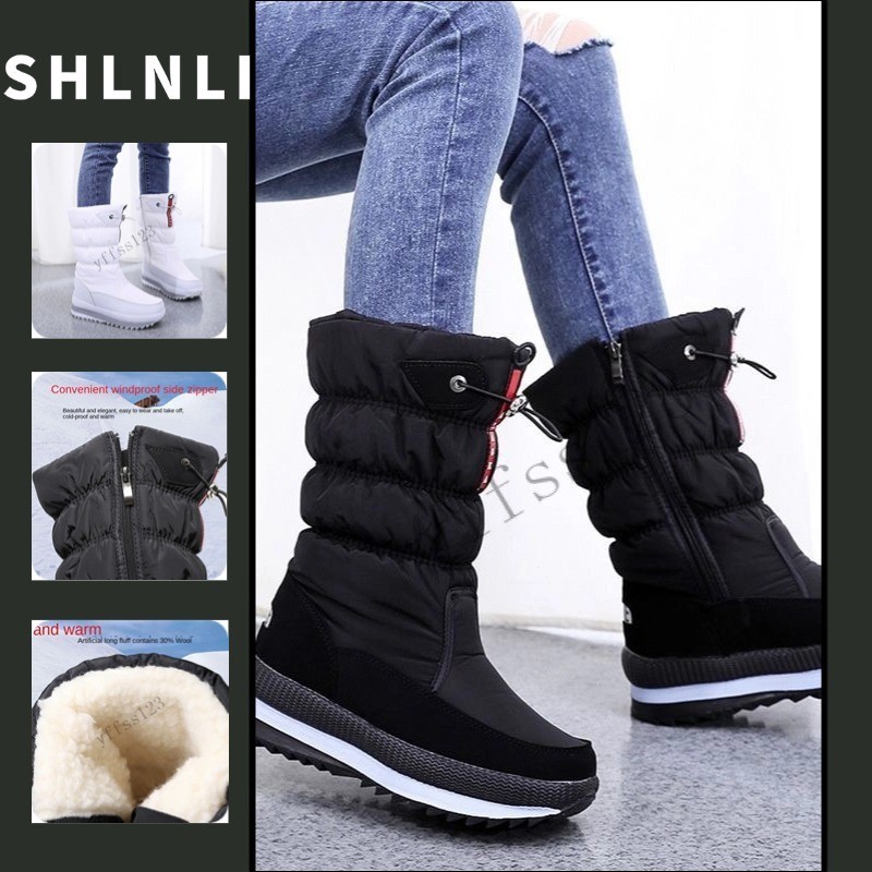 Botas Femininas Antiderrapantes De Pelúcia De Algodão Quente Inverno Cor Sólida À Prova D'água De Neve De Frio em Oferta na Shopee