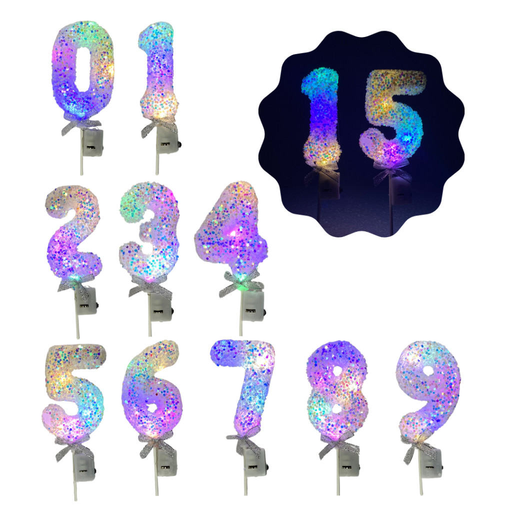 Vela de Aniversário Número Eletrônico Led Multi Cor Piscando em Oferta na Shopee