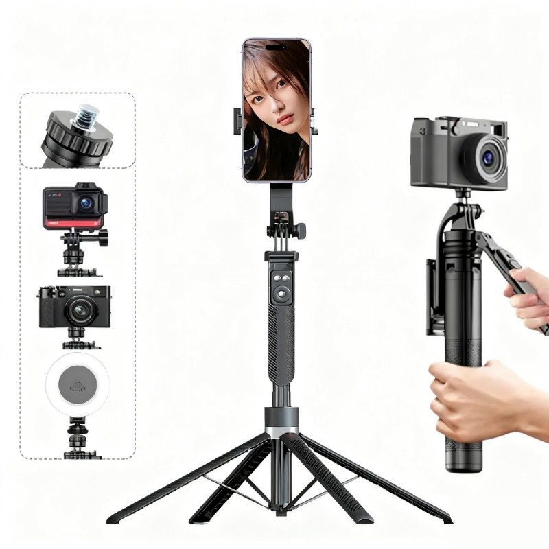 Gimbal Estabilizador Bastão Pau de Selfie Para Celular, quadripé de liga de alumínio, suporte giratório de 360°