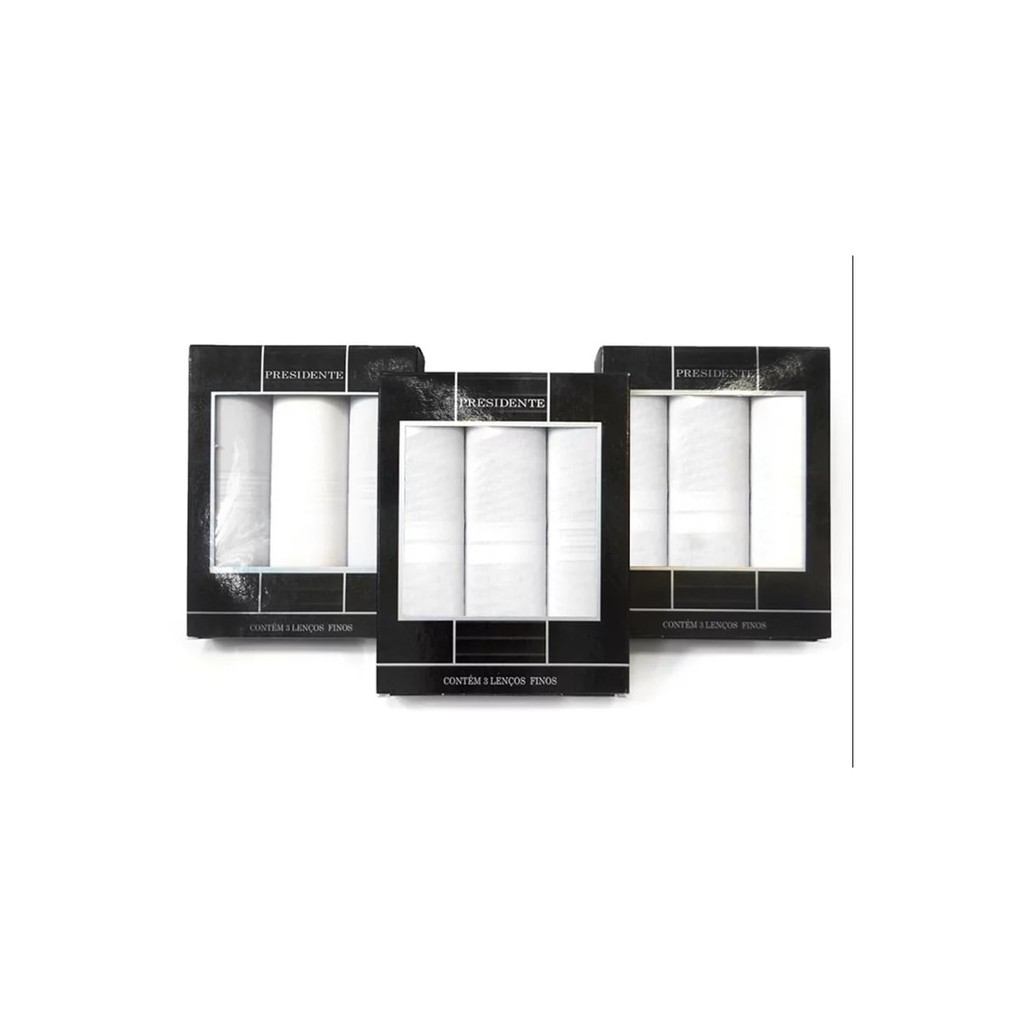 Caixa Com 3 Lenços Presidente Liso Algodão 2720 100% Algodão