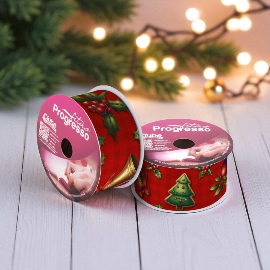 Fita de Cetim 10m x 22mm - Cor 216 - Elementos Natalinos - Rolo 10 metros   - 1 unidade - Progresso - Rizzo