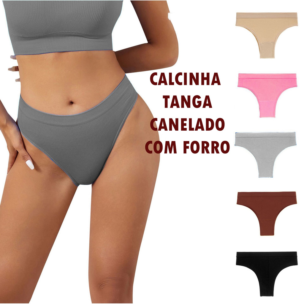 Kit 6 Calcinha Feminina Canelado Tanga Com Forro