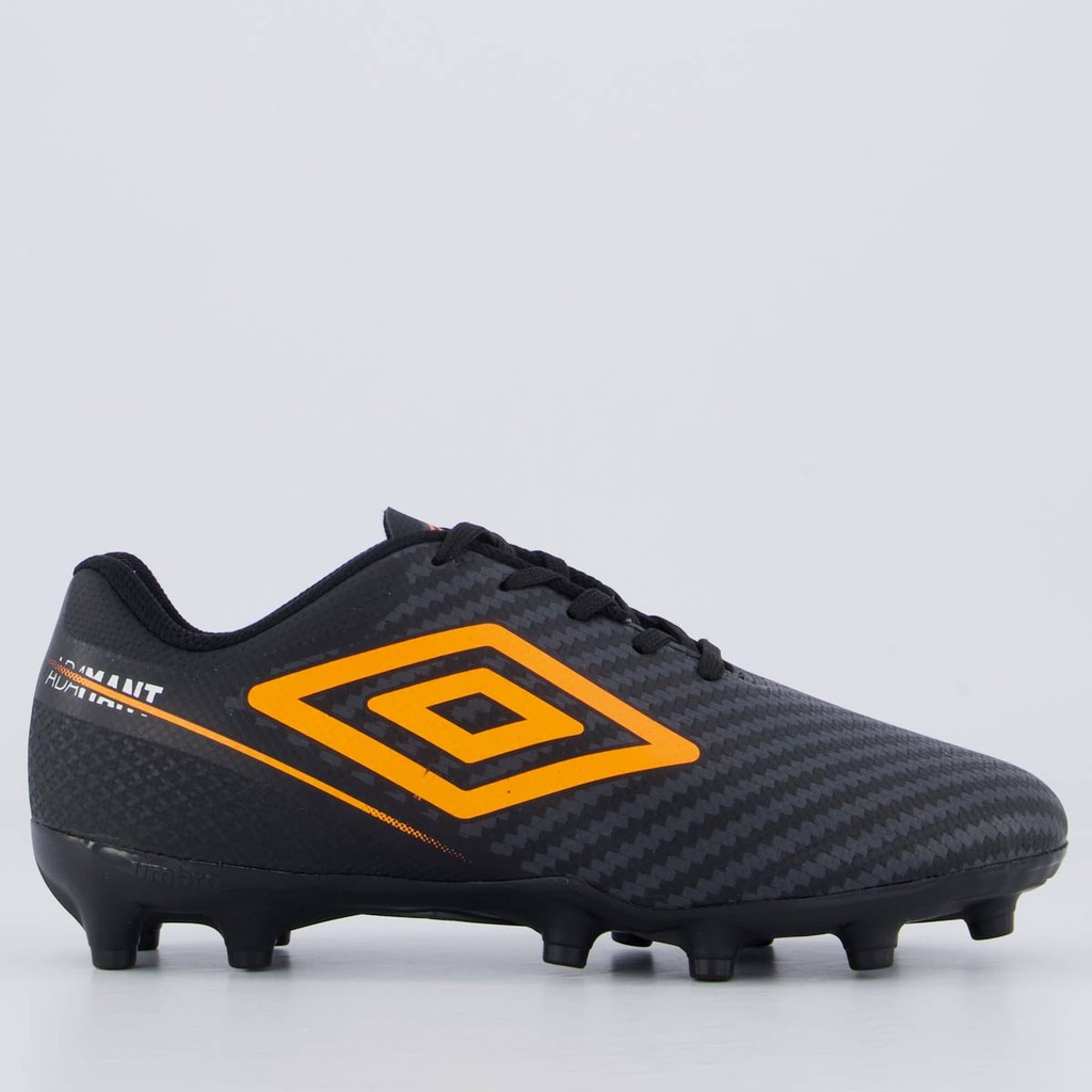 Chuteira Umbro Adamant Top Speed Campo Juvenil Preta e Laranja