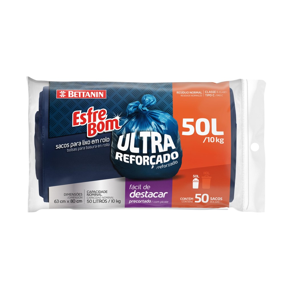 Saco de Lixo em Rolo Ultra Reforçado 50L EsfreBom Bettanin 50 Unidades em Oferta na Shopee