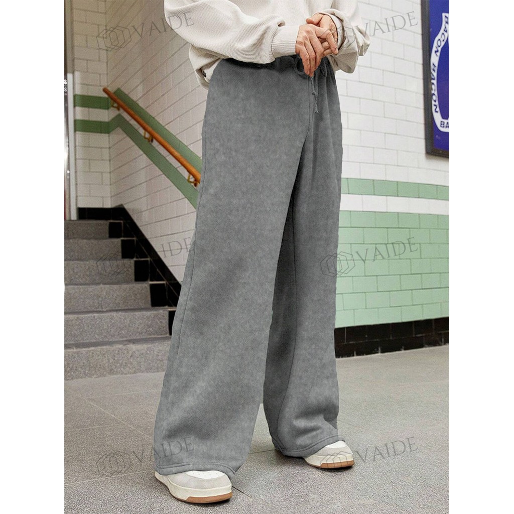 Calça Moletom Liso Masculino Slim Cintura Alta Peluciado Macio Wide leg Larga Oversized