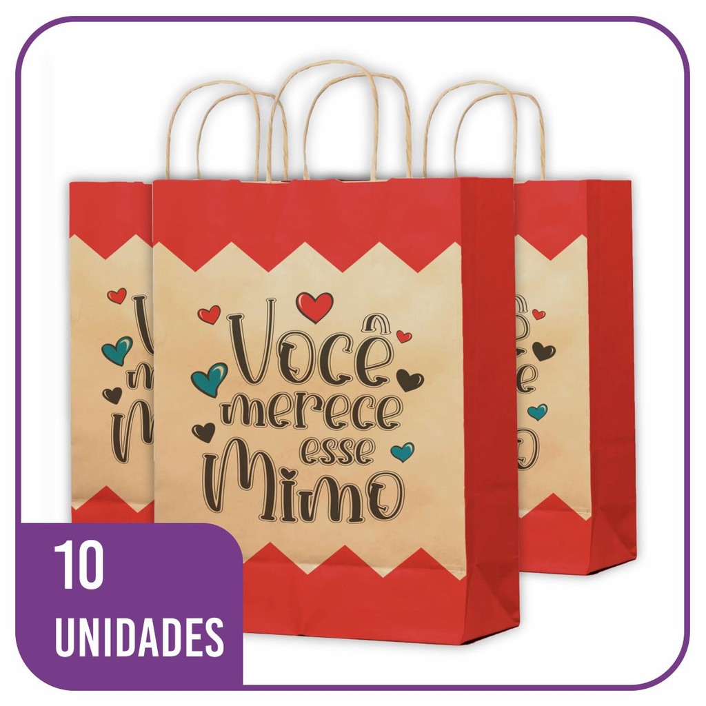 Sacola Kraft para Presente Mimo 10 Unidades - PP (18x10x25)
