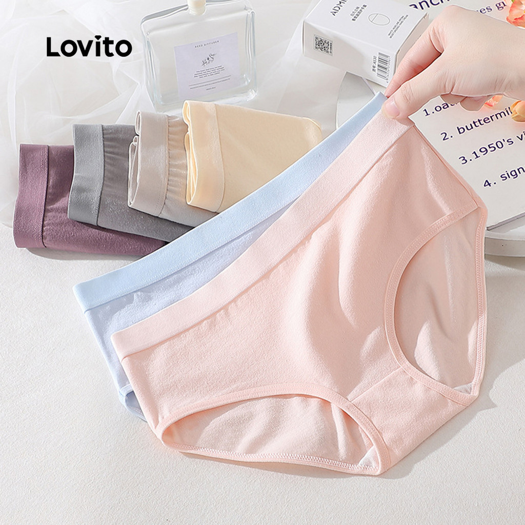 (NEW) Lovito Calcinhas Casuais Macias Ao Toque Breathable Elástico em 4 Direções Pacote com 3 unidades LNE117252 em Oferta na Shopee