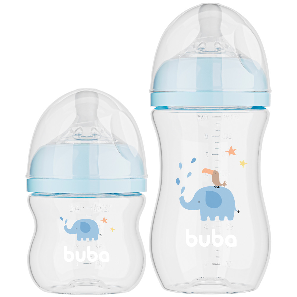 Kit 2 Mamadeiras Buba Easy Flow Anticólica 270 e 120ml - Elefante Azul em Oferta na Shopee