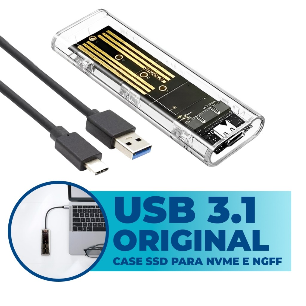 Case SSD M2 NVME e Ngff Sata Portátil USB Rápido Pcie Case Externo Cabo Usb 3.0 Universal
