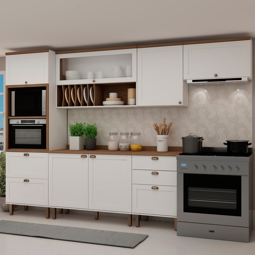 Cozinha Completa Modulada 6 Peças Iluminata Branco/Ébano Branco/Ébano