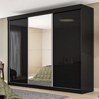 Guarda-roupa Casal 3 Portas 1 Porta Espelho 6 Gavetas Grajaú Yescasa Preto em Oferta na Shopee