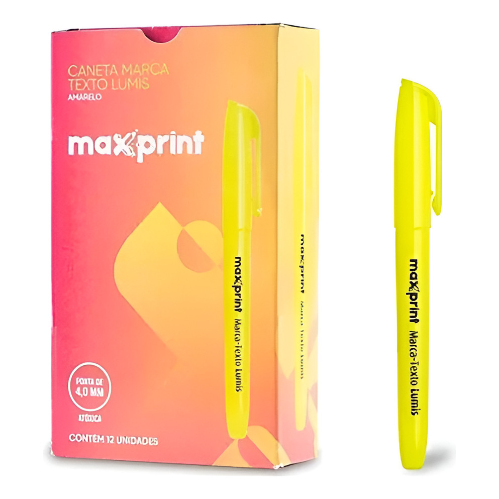 Caneta Marca Texto Lumis Amarelo Maxprint Caixa Com 12 Unid