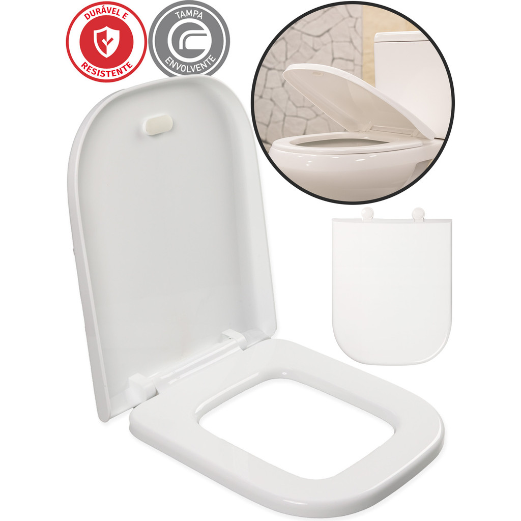Assento Vaso Sanitário Retangular Soft Close Atlas Fechamento Suave Deca Quadra Polo Hélios Jacuzzi Roca Kohler Icasa