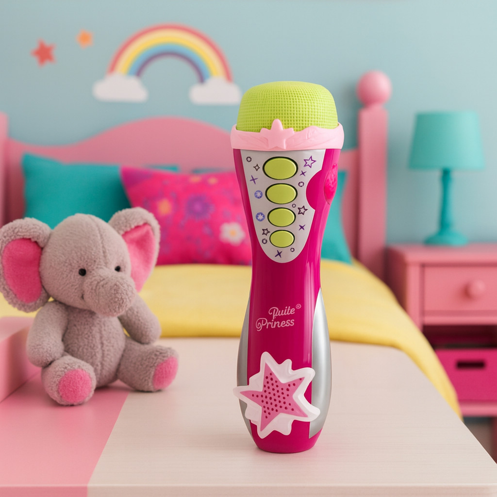 Microfone Infantil Brinquedo Menina Sai a Voz e Musical Cantor Glam Girl