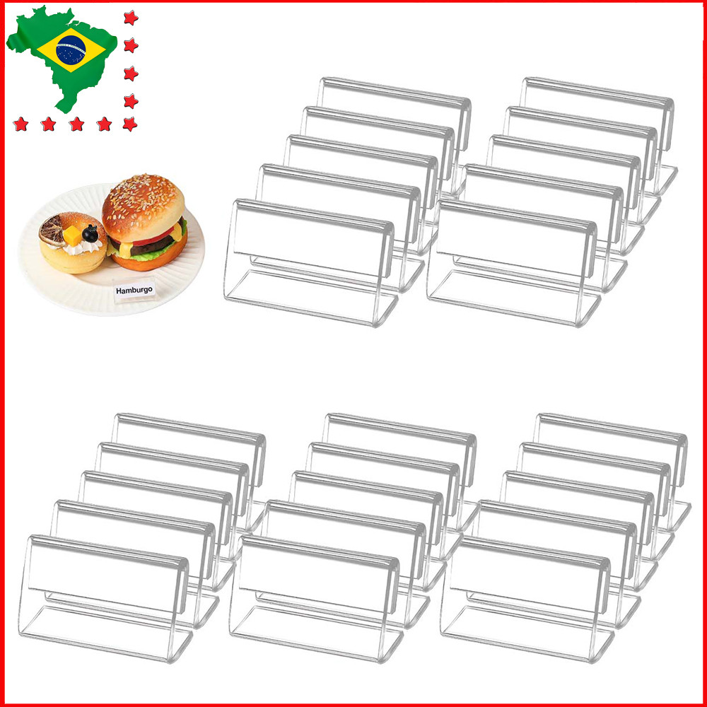 pacote com 25, em forma de L, suporte de placa de identificação de mesa de acrílico para nome inclinado reutilizável em Oferta na Shopee
