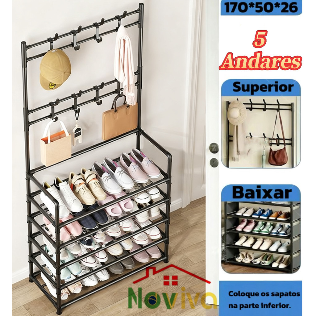 Sapateira Cabideira 5 Andares Noviva | Organizadora Multifuncional Premium para Quarto e Recepção