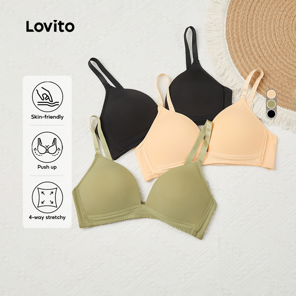 Lovito Sutiãs Push-up Casuais Sem Costura Respiráveis Bojo Grande E Bojo Não Removível Bralette Para Mulheres L233L080 em Oferta na Shopee