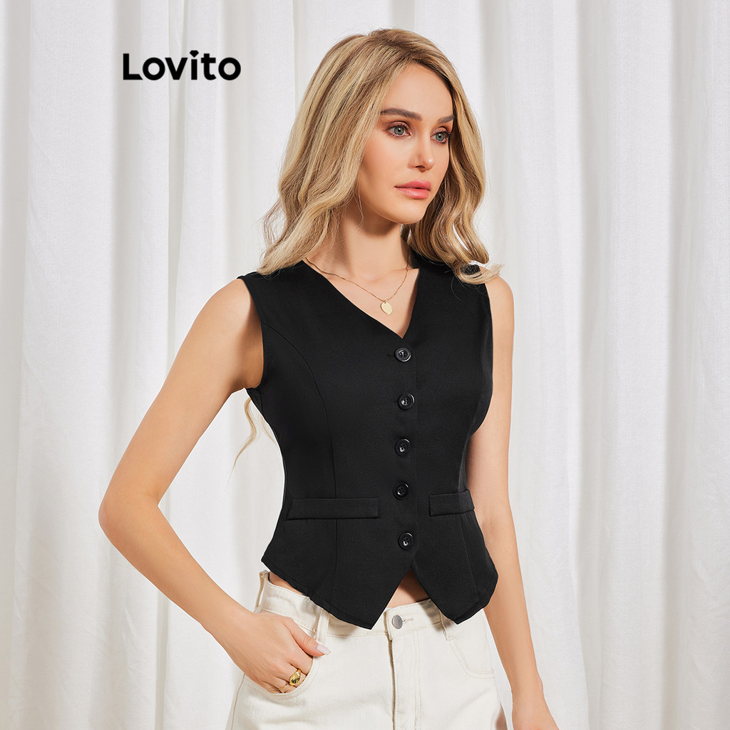 Lovito Blazer Casual Com Botão Liso E Colete Frontal Ol Blazer Para Mulheres LBL06069 (Multicolorido)