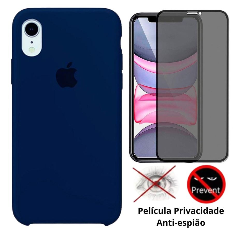 Kit 2em1 Capa + Pelicula Privacidade Para iPhone XR - Case Silicone Aveludada + Pelicula Privacidade 3D 5D