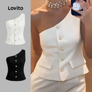 Lovito Blazer Elegante Com Botões Assimétricos Lisos, Blazer De Verão/primavera Para Mulheres LBL22647