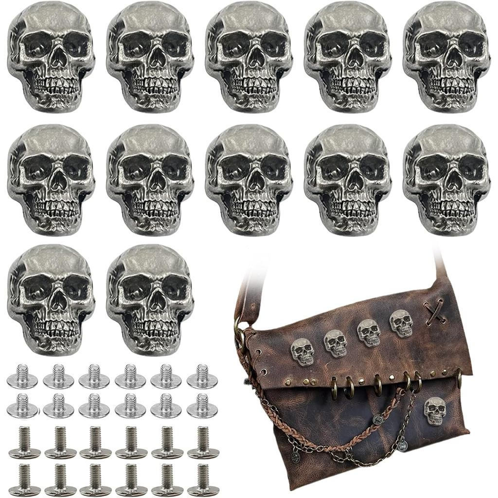 Novo 12 BotõEs Decorativos De Couro Com Formato De Caveira, Parafusos Estilo Punk, Fechos De PressãO, Metal Vintage, Ade