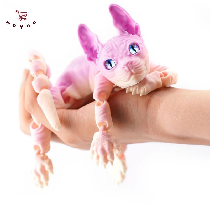 [woyao] Brinquedo Animal De Gato Sphynx Impresso Em 3D Estatueta Realista Sem Pêlos Para Amante Coletor Decoração De Cas