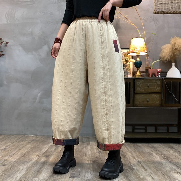 Shun Yixiu & 05 Calças casuais de algodão puro outono inverno calças de pernas largas calças de tornozelo estilo étnico
