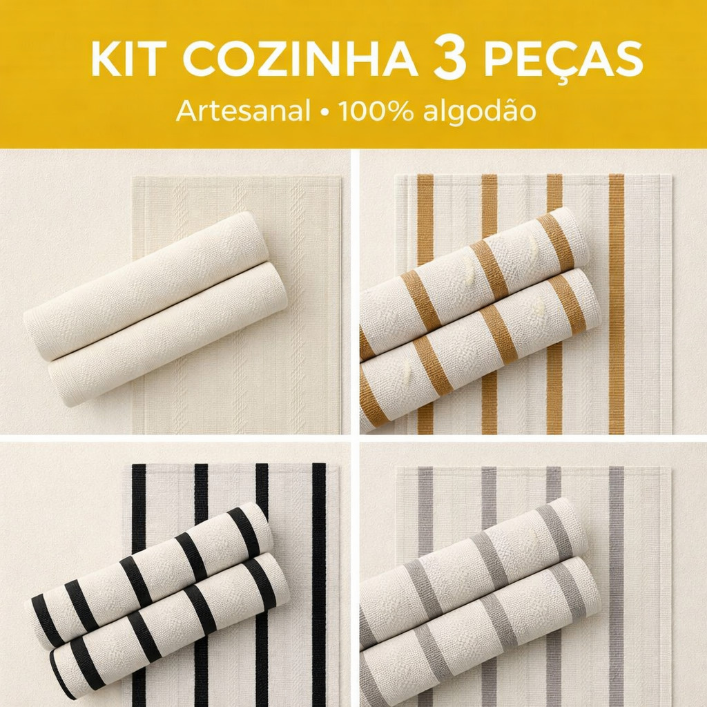 Kit Tapete Cozinha 3 Peças Mandacaru 100% Algodão – Inclui Passadeira Estampa Mandacaru.