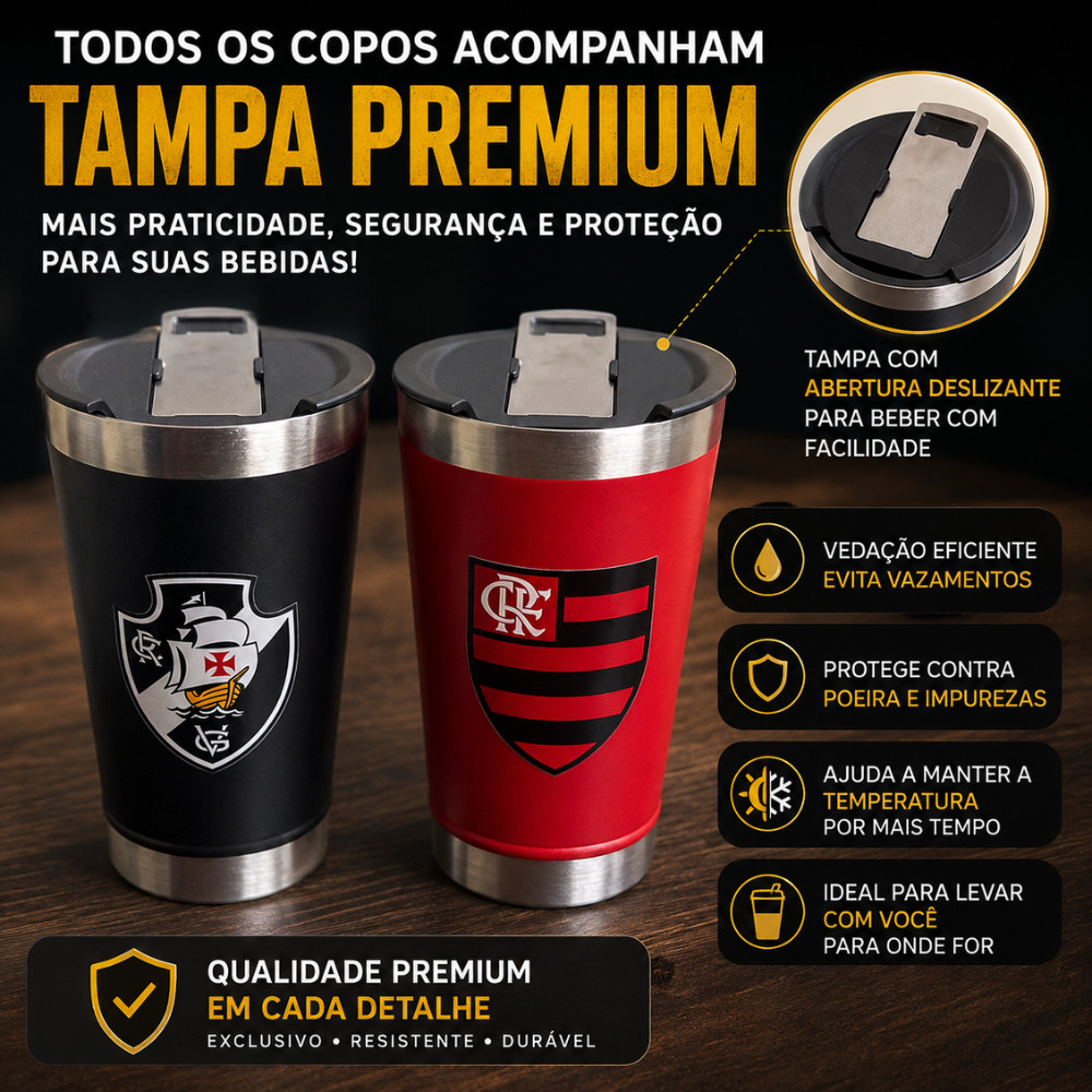 Copo Térmico de Time Em Aço Inox Com Tampa Premium Mantém Bebidas Geladas E Quentes Por Mais Tempo — imagem 2 de 2