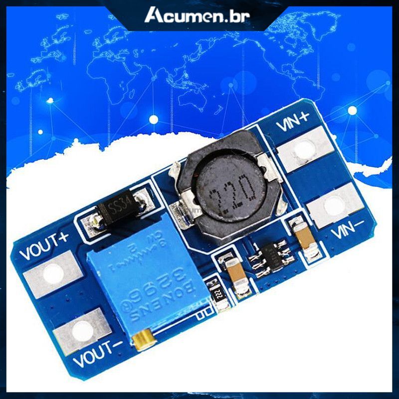 Placa de alimentação Boost MT3608 com conversor elevador DC-DC, entrada de 3V/5V para 5V/9V/12V/24V, módulo Boost