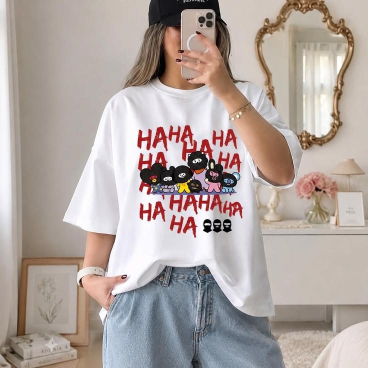 「Cute Girl」Camiseta Unissex K - Pop BTS BT21 Personagens Cartunes Estampa Fofa Confortável Linda Moda Feminina