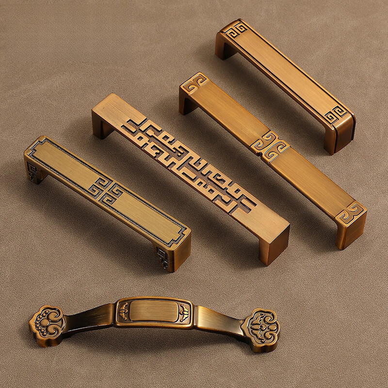 Puxador de Porta de Armário Estilo Chinês Retro, Puxador de Gaveta em Bronze Antigo, Puxador de Porta de Guarda-Roupa Mo
