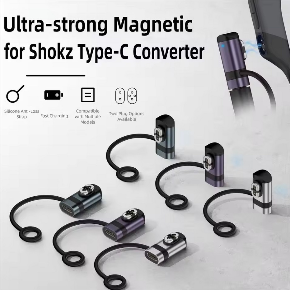 TISERA-Adaptador De Carregador Magnético USB Tipo C HUXUAN Para Condução Óssea Shokz 2 Pinos-HX11