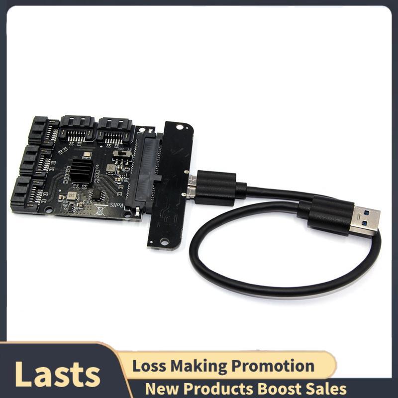 Placa De Expansão De Disco Rígido USB 3.0 Para SATA 3.0 De Alta Velocidade 5 Portas HDDs JMB575 1 A 5 Conector