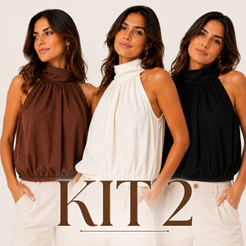 Kit 2 Blusas Regatas Feminina Cris Gola Alta Elegante Social Básica Premium Moda Feminina Casual Trabalho