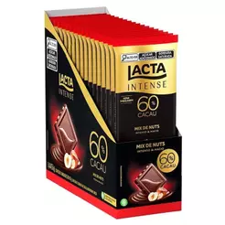 Chocolate Lacta Intense Amargo 60% Cacau Mix Nuts 85g - Caixa com 17 Unidades