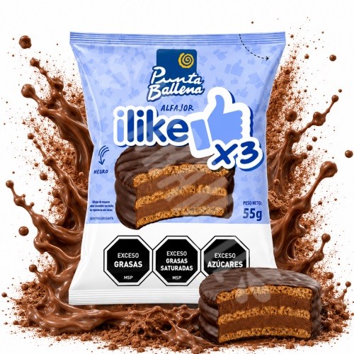 Alfajor Negro I like x3 Punta Ballena 55g - Importado Uruguai