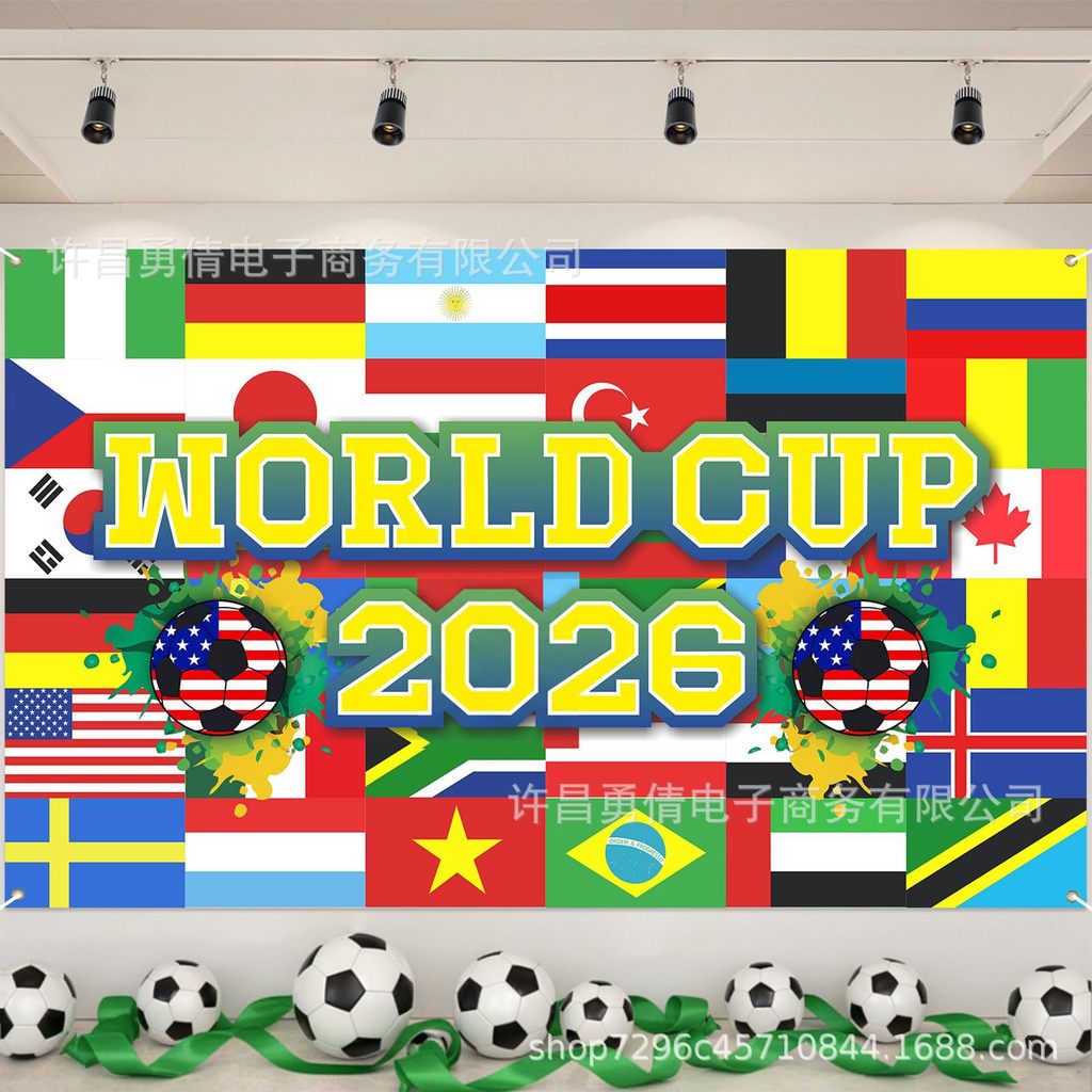 Comércio exterior Cross-Border 2026 copa do mundo pano de fundo tapeçaria casal porta banner bandeira fotografia