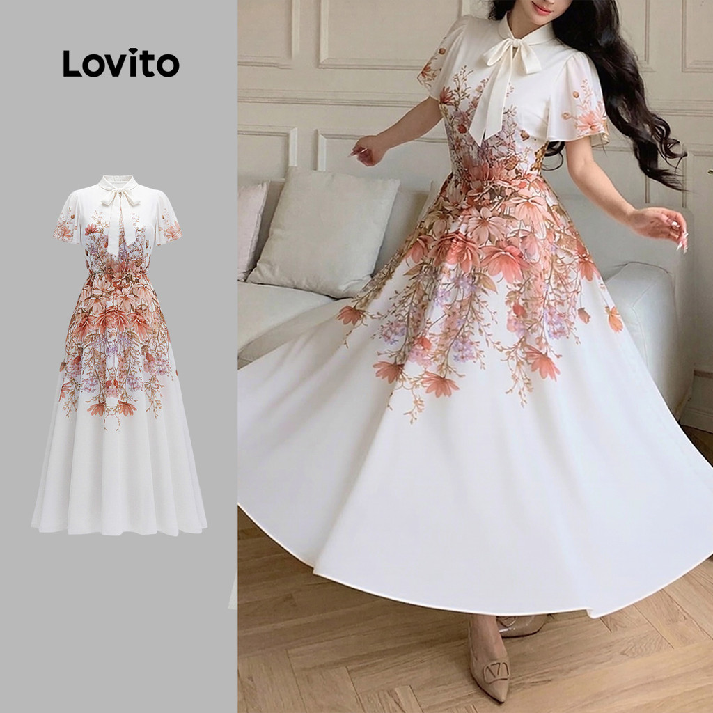 Lovito Floral Elegante Vestido com cadarço vestido primavera/verão para mulheres