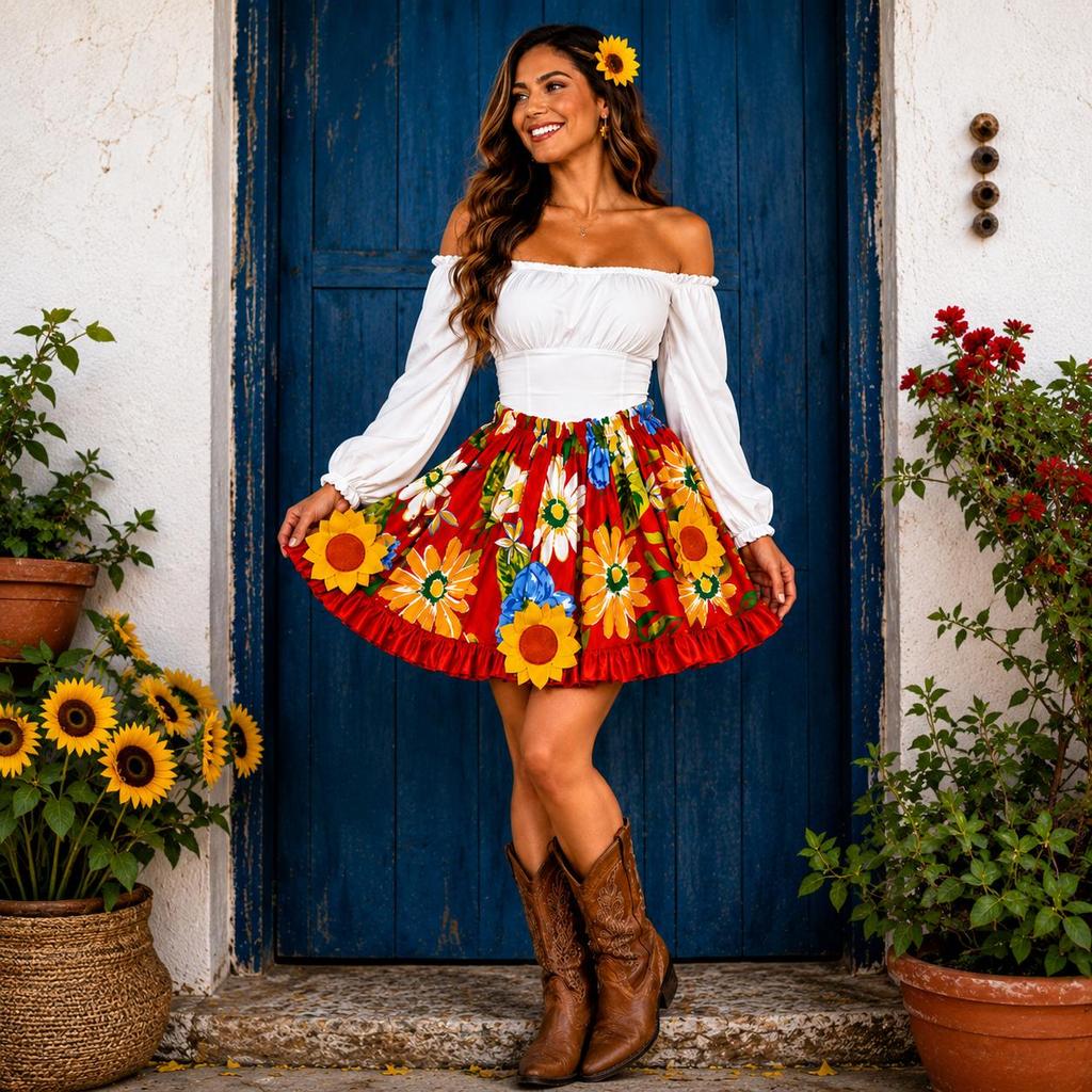 Saia de Festa Junina Feminina Florida Adulta
