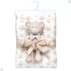 Mantinha Com Ursinho Soninho Bege Para Bebês 18066 - Buba